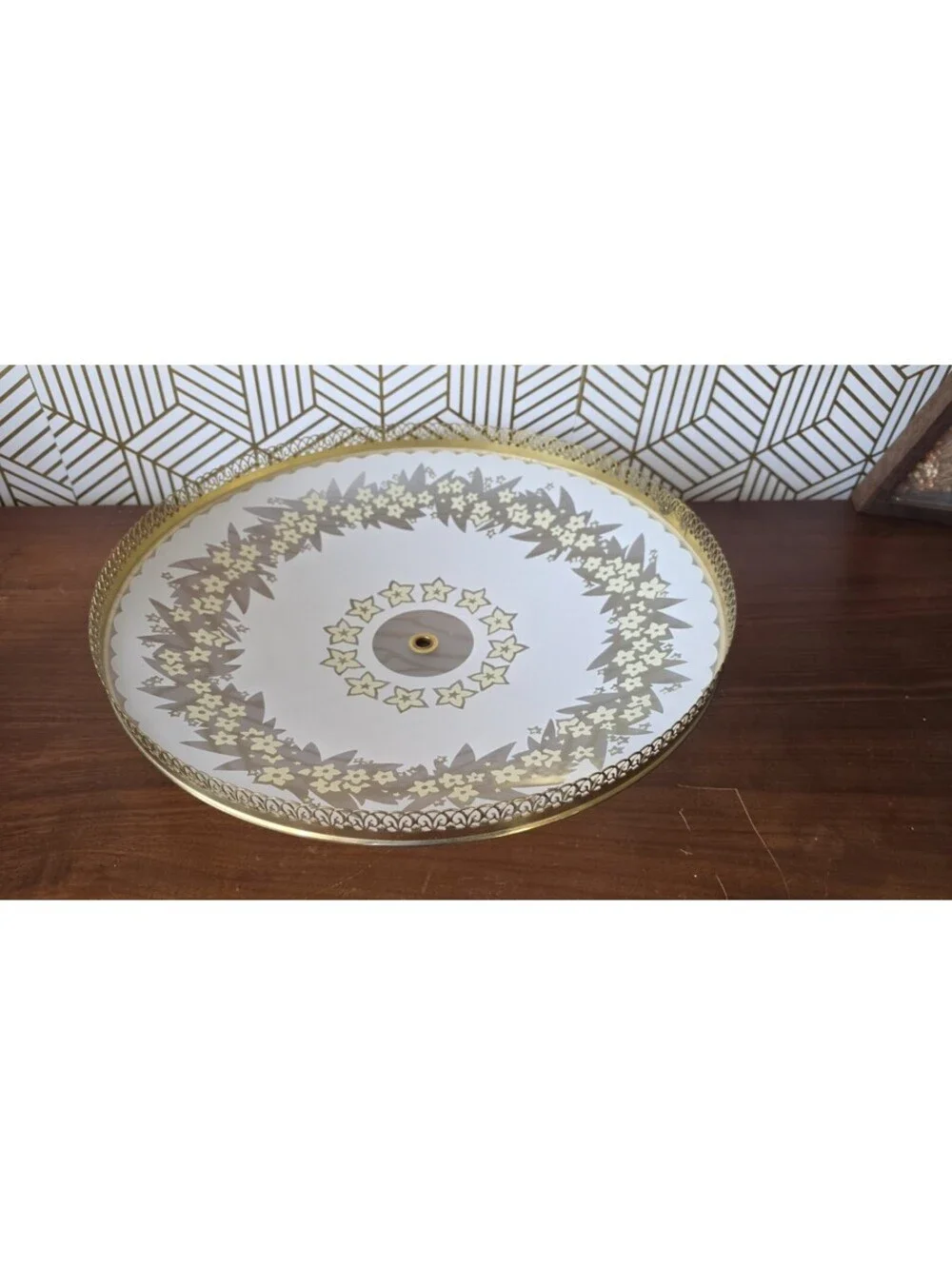 Vintage Gold Filigree Frosted Yellow & White Daisy Domed Ceiling Light Cover